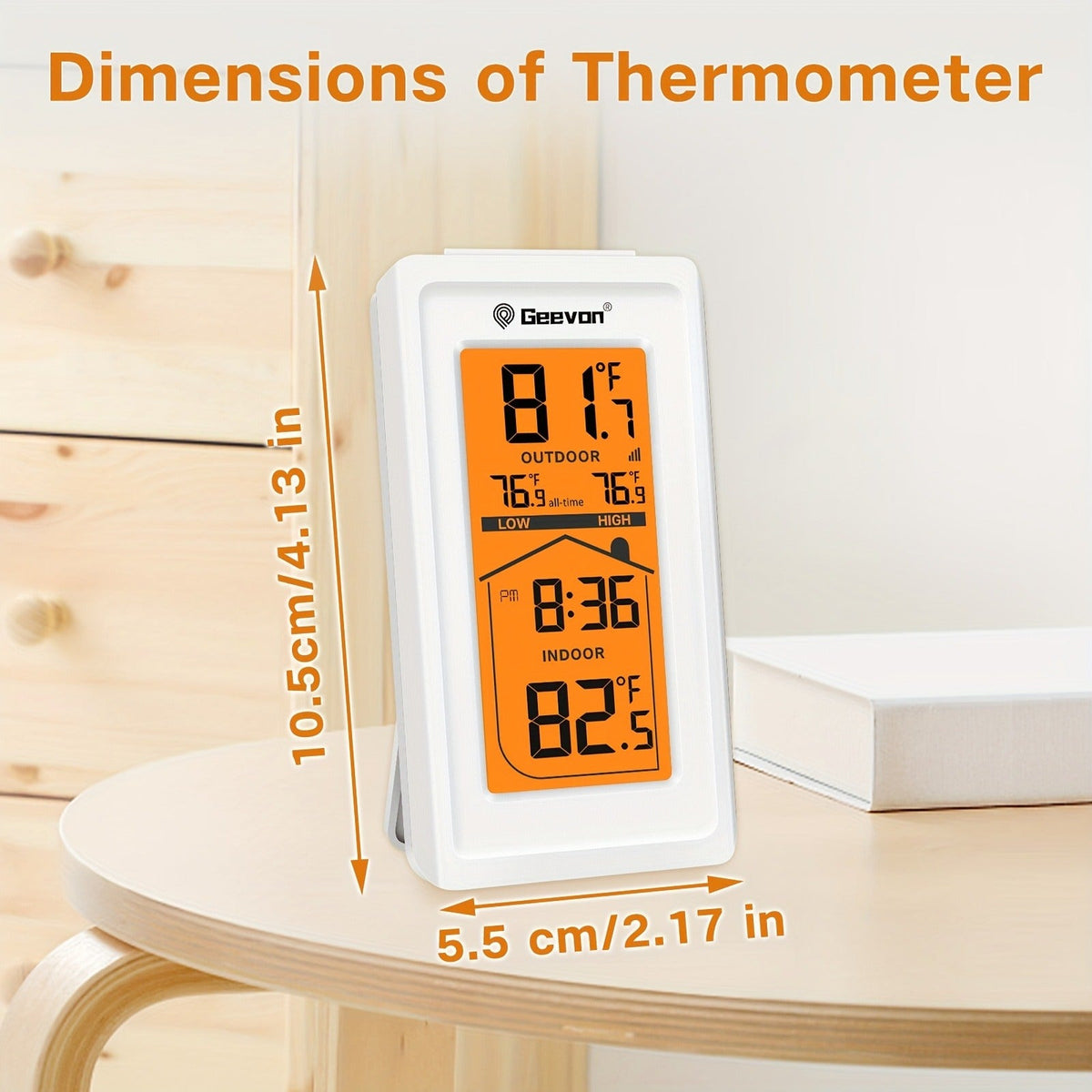 Indoor Outdoor Thermometer Hygrometer – Temperature Humidity Meter with Time Display, 48Hr History, Backlight & Ice Warning
