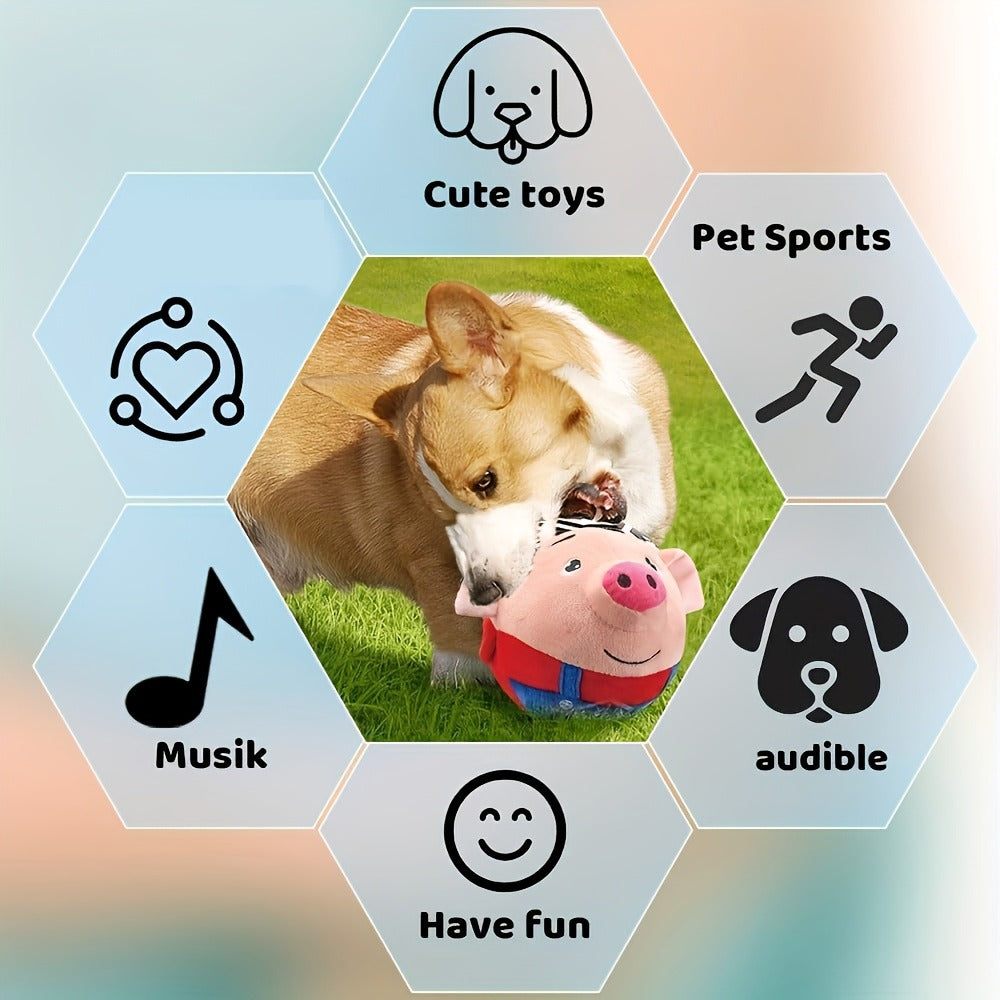 Electronic Rolling Dog Toy Ball – USB Rechargeable Cartoon Pig Plush Toy with Jumping Vibration & Sound, Automatic Self-Moving Washable