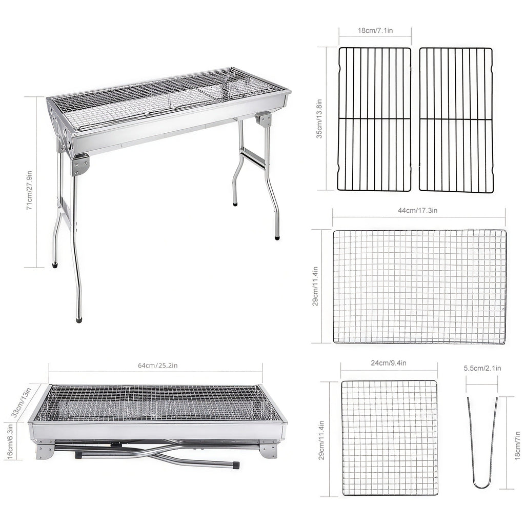 Folding Charcoal Grill with Stainless-Steel-Labeled Frame, Lower Shelf and Large or Extra-Large Package Options