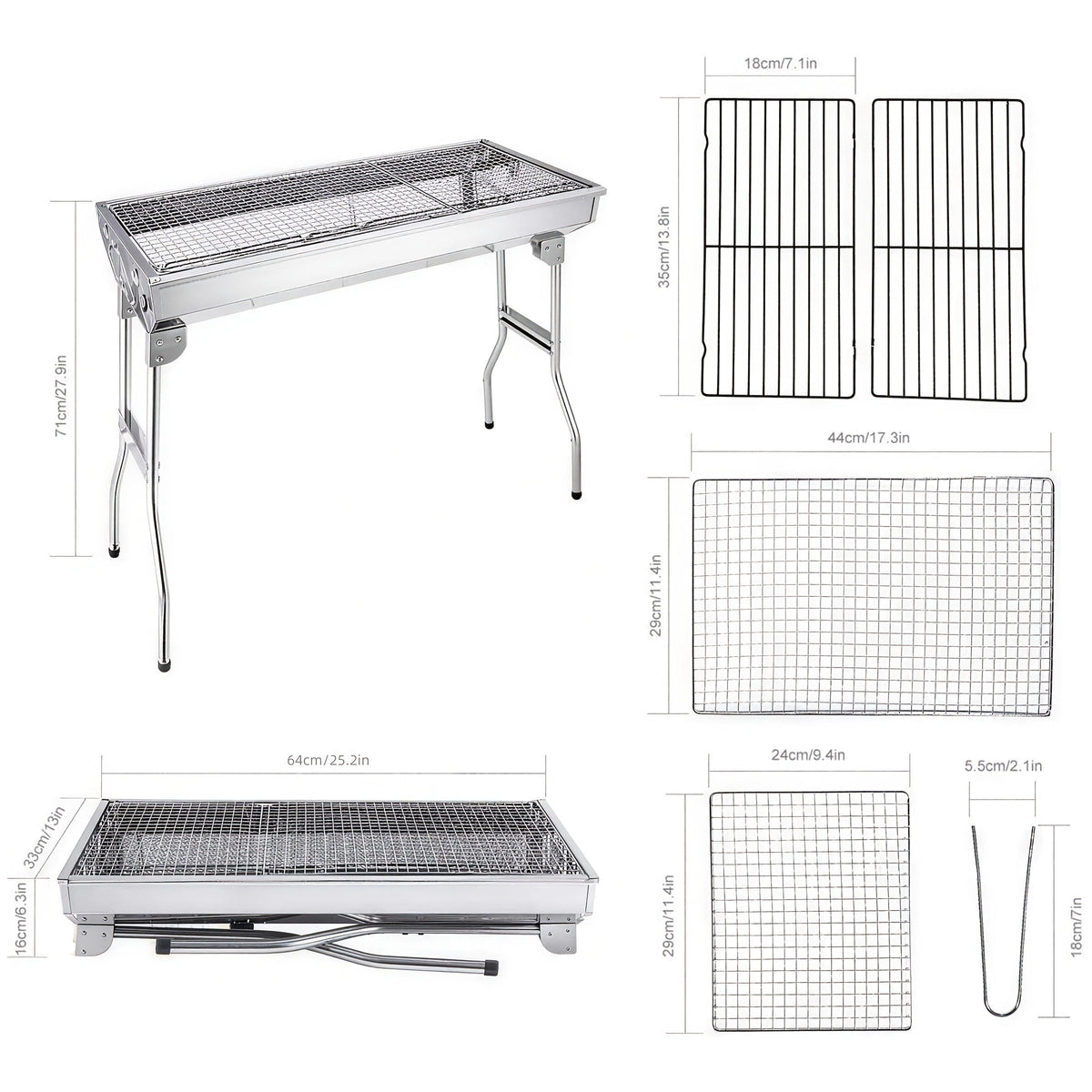 Folding Charcoal Grill with Stainless-Steel-Labeled Frame, Lower Shelf and Large or Extra-Large Package Options
