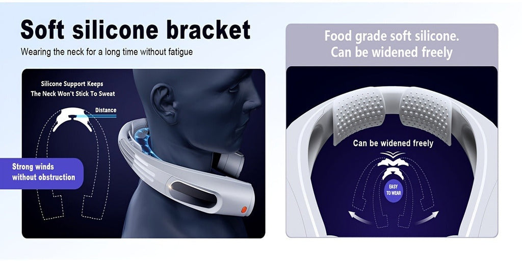 U-Shaped Neck Fan in Black or White with Six-Speed Display, Twin Fan Ends and USB Charging