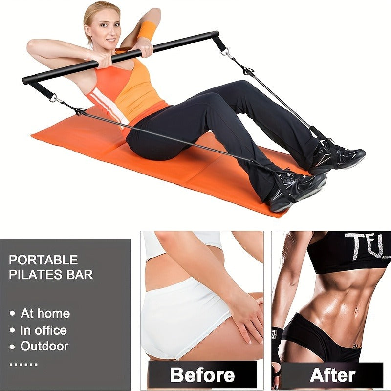 Pilates Bar Kit 14pcs with Resistance Bands & Tension Belt – Multifunctional Fitness Pedal Puller Stick for Home Yoga Stretch Training