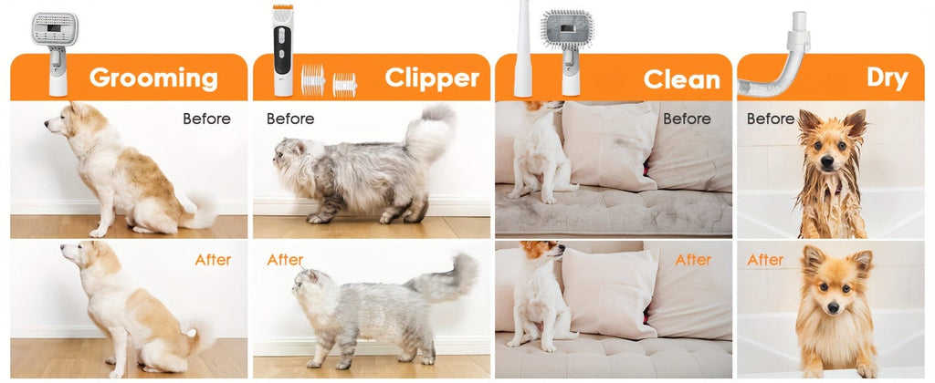 Pet Grooming Vacuum Kit with 2.2L Cup, Purple or Orange Trim and 8-in-1 or 9-in-1 Dryer Packages