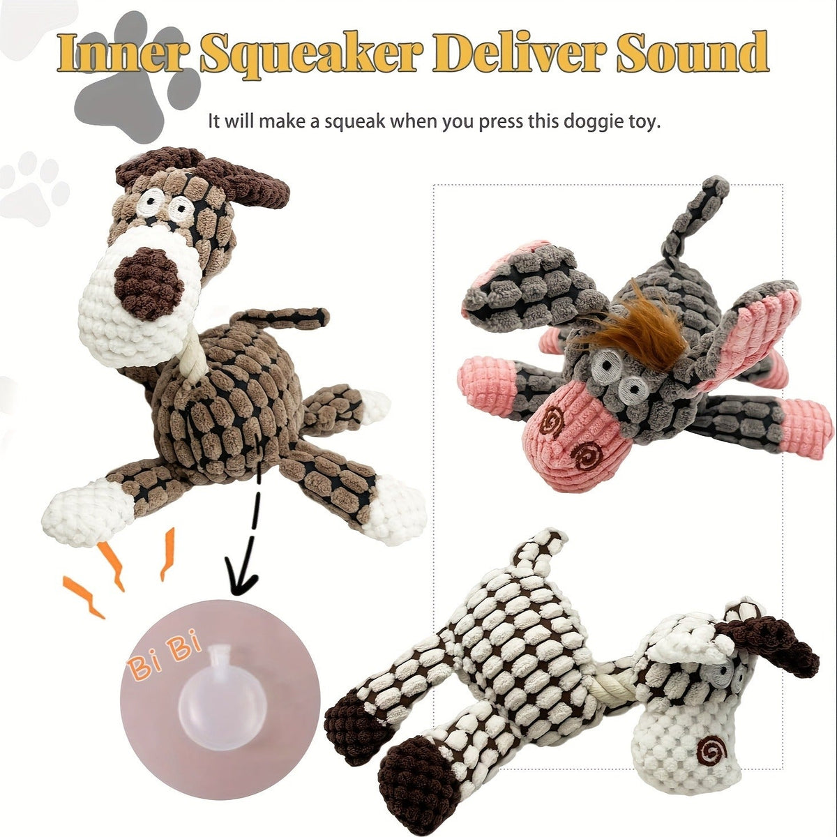 Teething Toys, Squeaky Dog Toys 6 Pack – Plush Stuffless Chew Toys for Small Medium Large Dogs, Durable Teething Toys for Aggressive