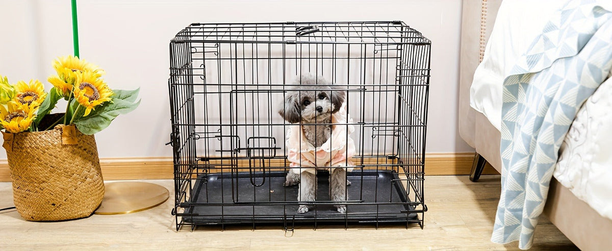 Folding Wire Dog Crate with Divider, Pull-Out Tray, Two Doors and Five Sizes from 24.41 to 48.4 Inches