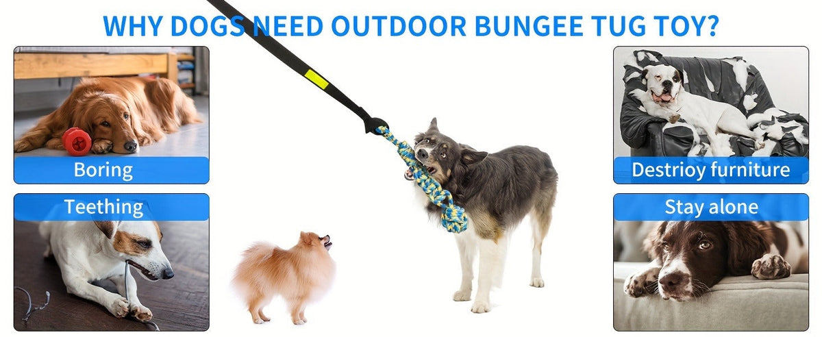 Dog Toy Outdoor Hanging Bungee Tug with Adjustable 19.7-Foot Elastic Cord, Soft Loop and Chew Rope
