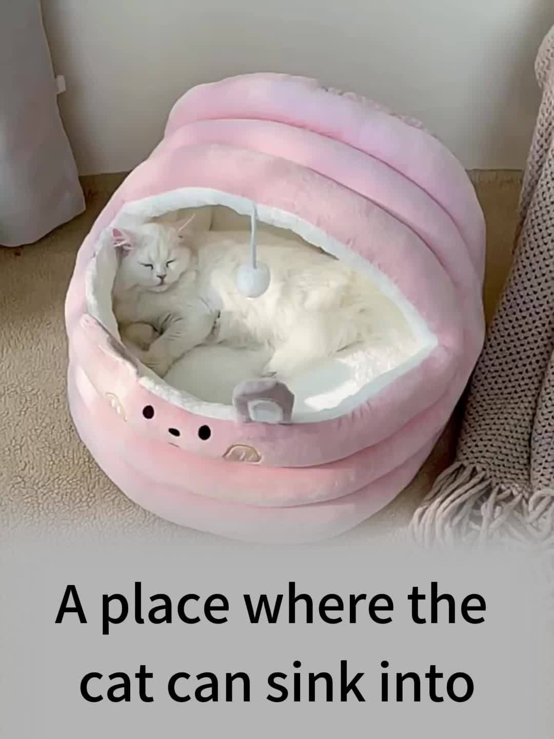 Plush Cave Dog Bed with Padded Rim, Large 21.7 x 20 x 17.7-Inch Size and Three Color Options