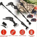 Cordless 4- and 6-Inch Pole Saw with Three Extension Sections, 90° Head, Two Batteries and Two Colors