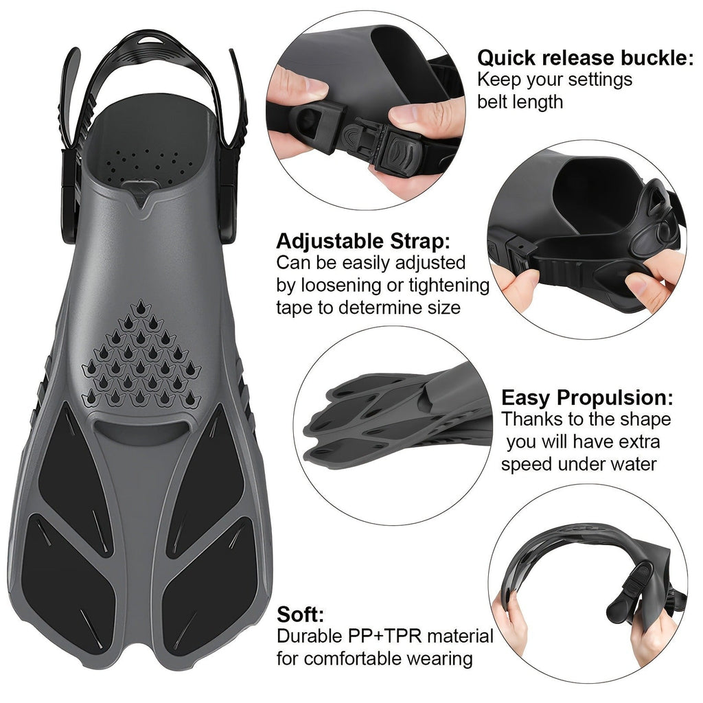 Adjustable Snorkel Diving Fins with Anti-Slip Lace-Up Design – Lightweight PP/TPR Open Heel Fins for Snorkeling Freediving Scuba Diving