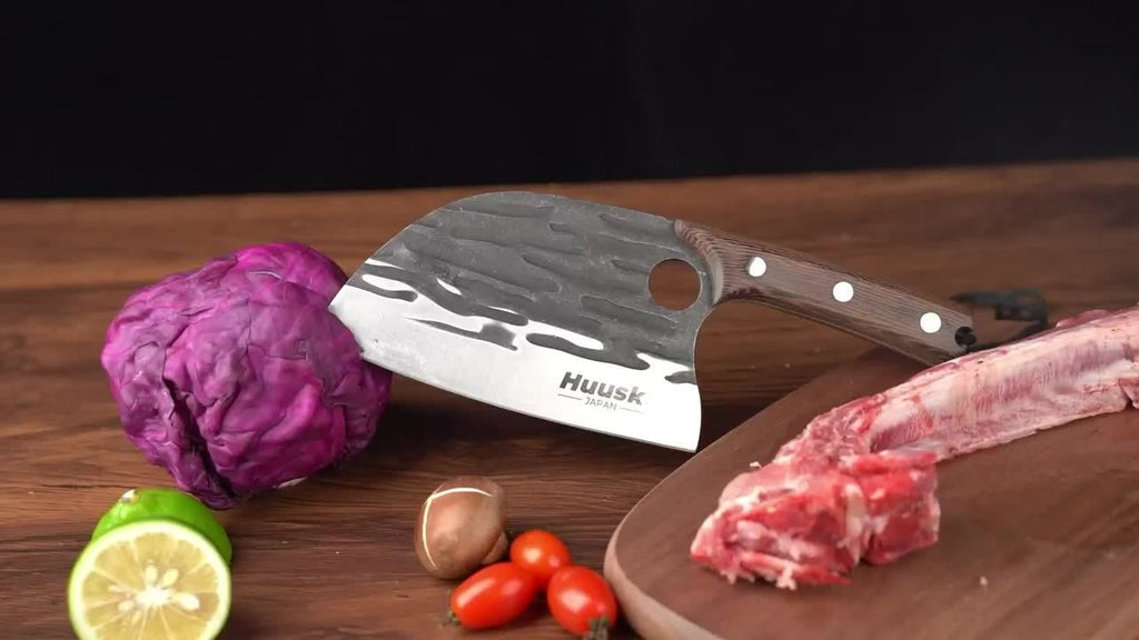 Meat Cleaver Hand Forged Serbian Chef Knife – High Carbon Steel Butcher Knife Full Tang with Leather Sheath | Razor Sharp Chopping Cleaver