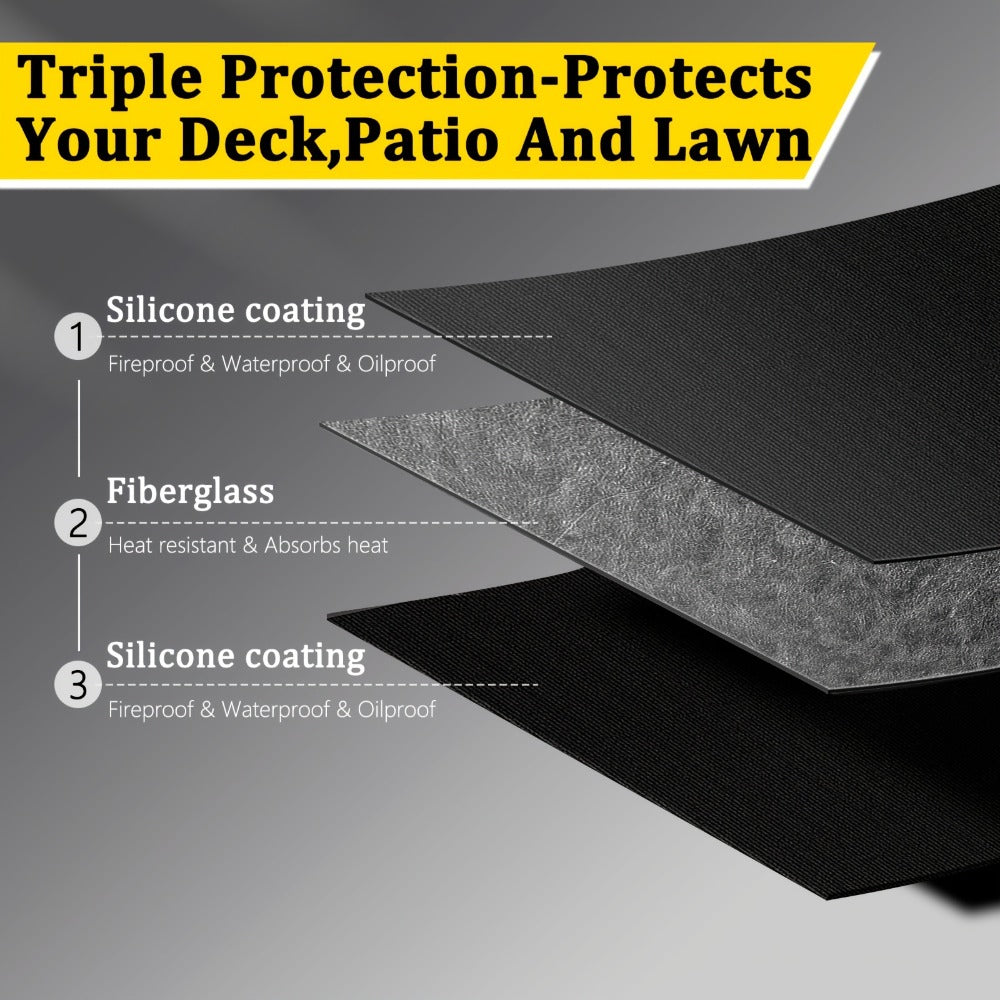 Grill Mat Fire Resistant BBQ Pad, Oversized Under Grill Mat 2000°F Heat Resistant, Oil-Resistant Deck Protector for Outdoor Grilling