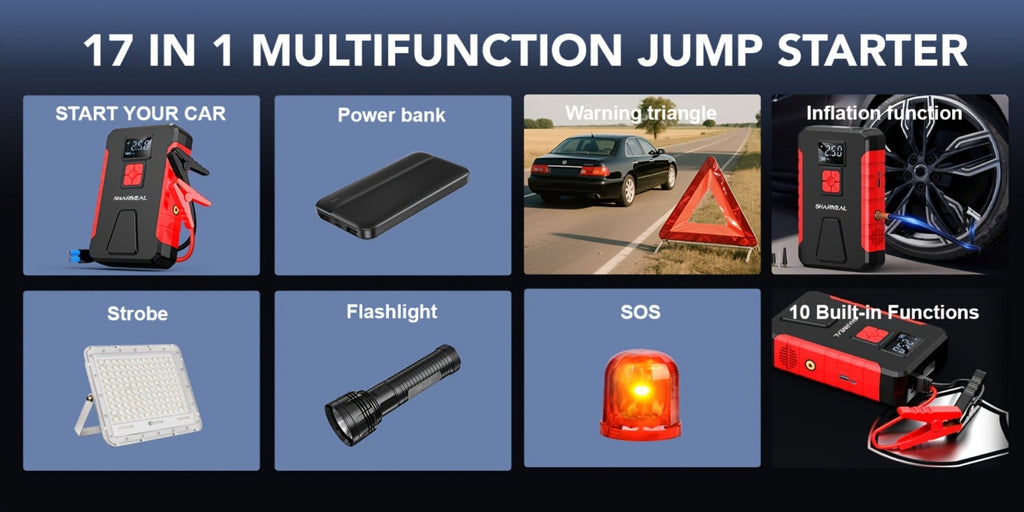 Portable Jump Starter with Air Compressor – 15000A-19000A Peak 350PSI 12V 17-in-1 Car Battery Jump Starter, Digital Display