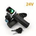 Electric Bike Scooter Key Throttle Grip Handle with LCD Display | 24V 48V Compatible | E-Bike Twist Throttle with Power Lock Wiring