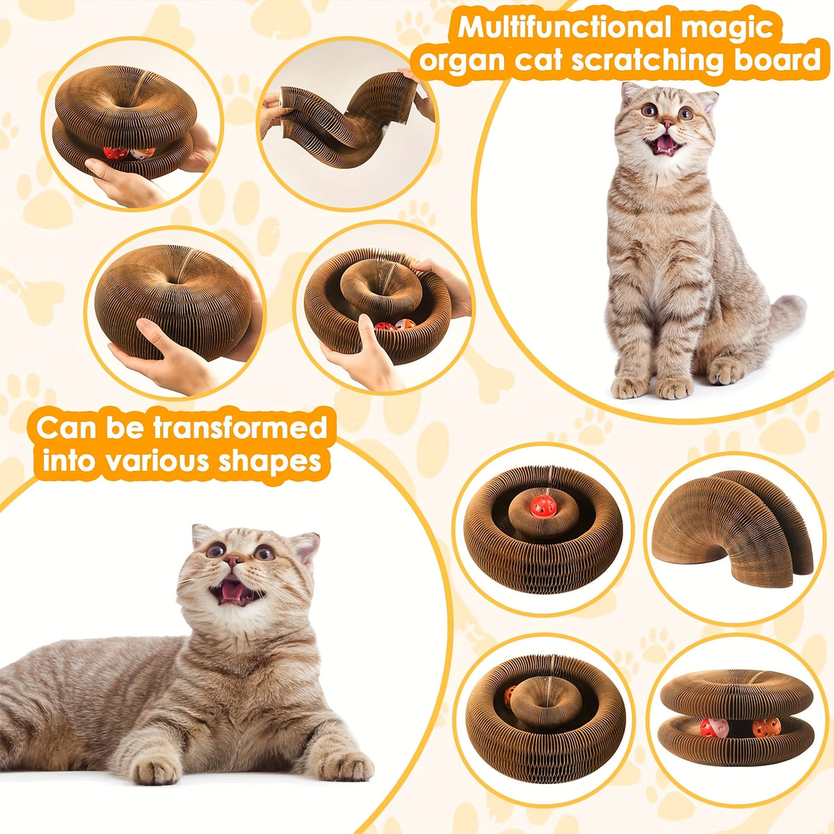 Cat Scratching Board with Ball Track & Bells – Foldable Organ Cardboard Scratcher Pad, Interactive Cat Toy for Indoor Cats