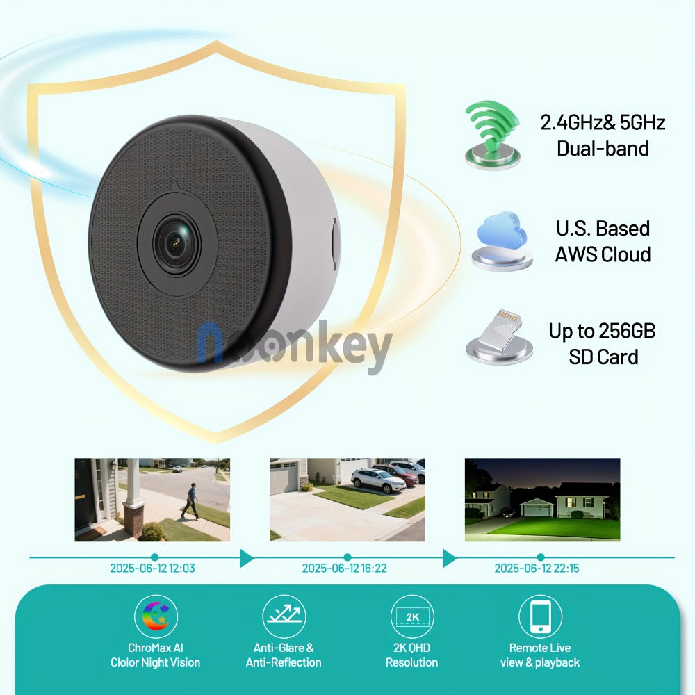 Security Camera 3MP Window Two-Pack with Color Night Vision, Peel-and-Stick Mount and Person or Pet Detection