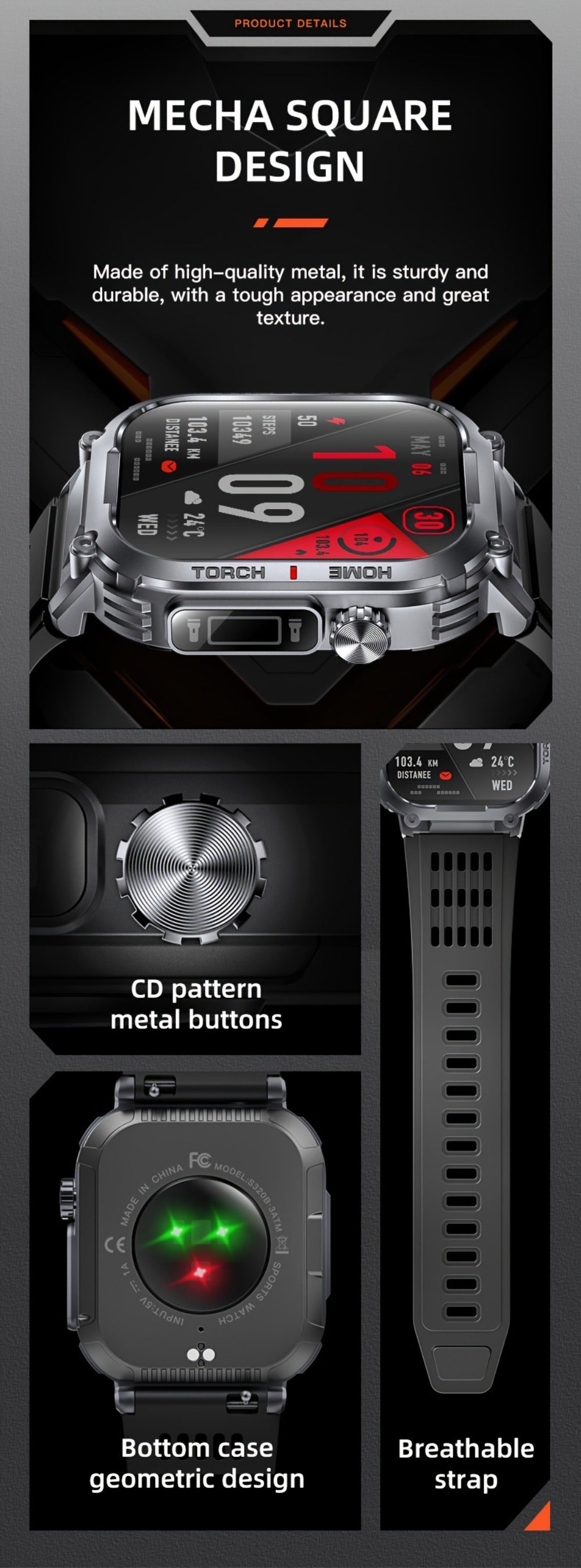 Smartwatch for Men 2.02 Inch with LED Flashlight, Wireless Calling and Activity Tracking for Outdoor Use