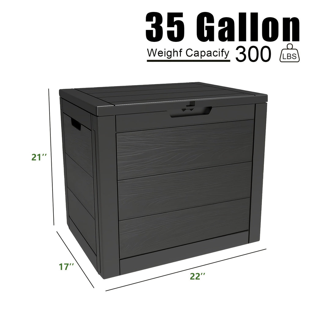 35-Gallon Compact Wood-Look Deck Box with Hinged Lid, Side Grips and Three Enhanced Color Options