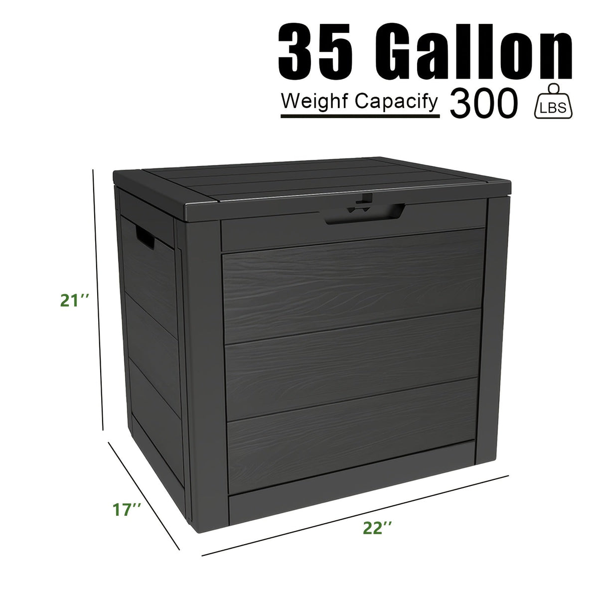 35-Gallon Compact Wood-Look Deck Box with Hinged Lid, Side Grips and Three Enhanced Color Options