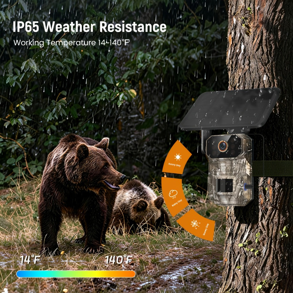 Solar Cellular Trail Camera 1920P No WiFi, 4G LTE Wildlife & Property Monitoring, PIR Motion Sensor