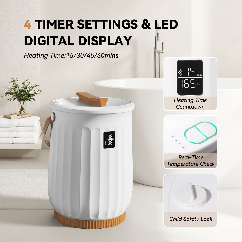 20L Digital Towel Warmer Bucket with LED Display, Four Timer Settings, Child Lock and White Finish