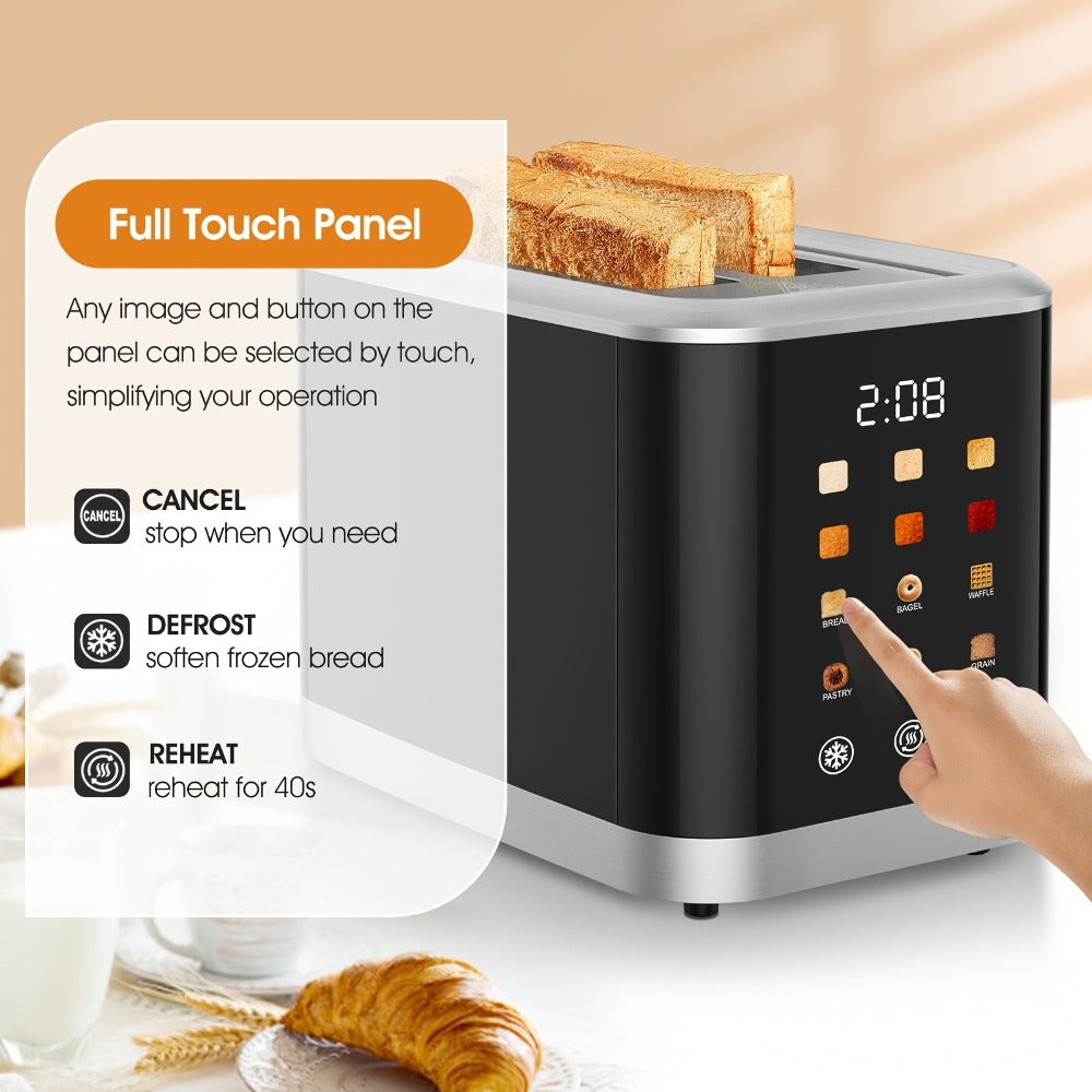 Smart Digital Toaster 2 Slice with Touch Screen LCD Display, 6 Bread Types & 6 Shade Settings, Extra Wide Slots, Stainless Steel – Bagel
