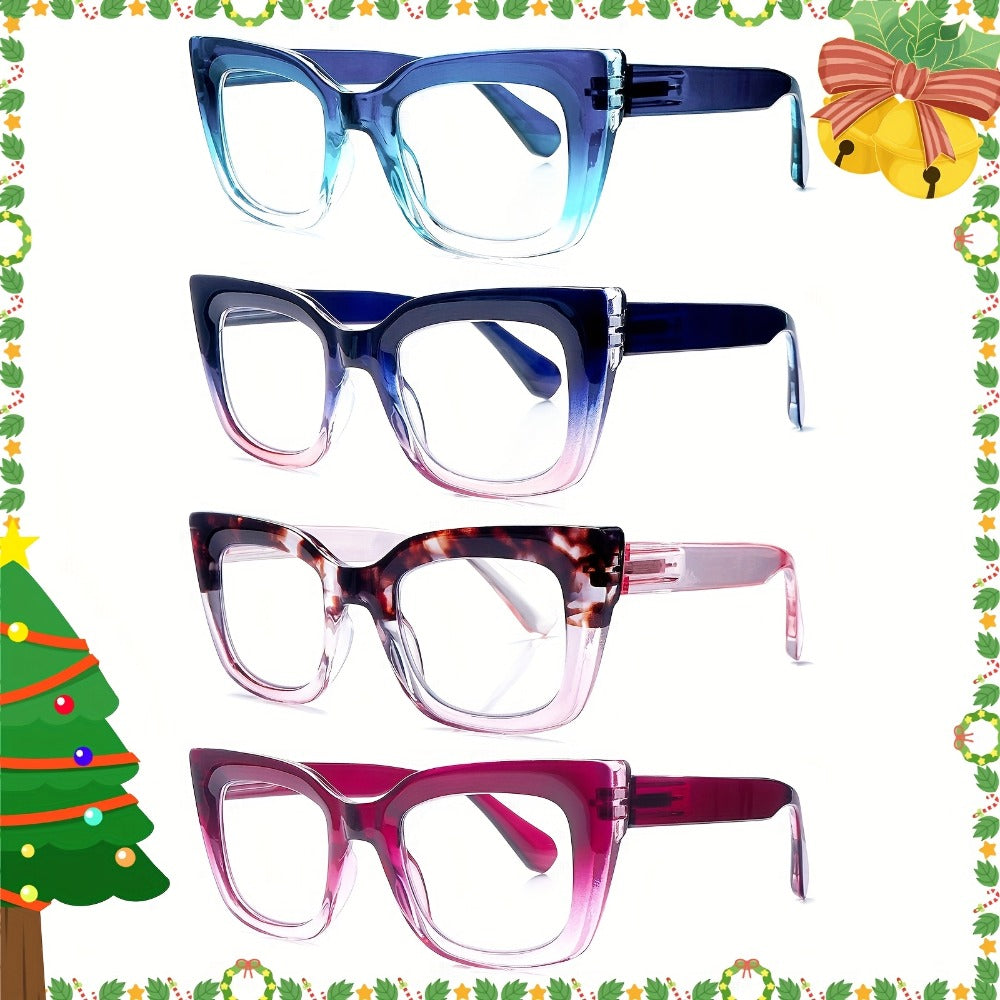 Reading Glasses 4-Pack Cat-Eye Floral Gradient Frames with Metal Spring Hinges and 1.0x to 4.0x Options