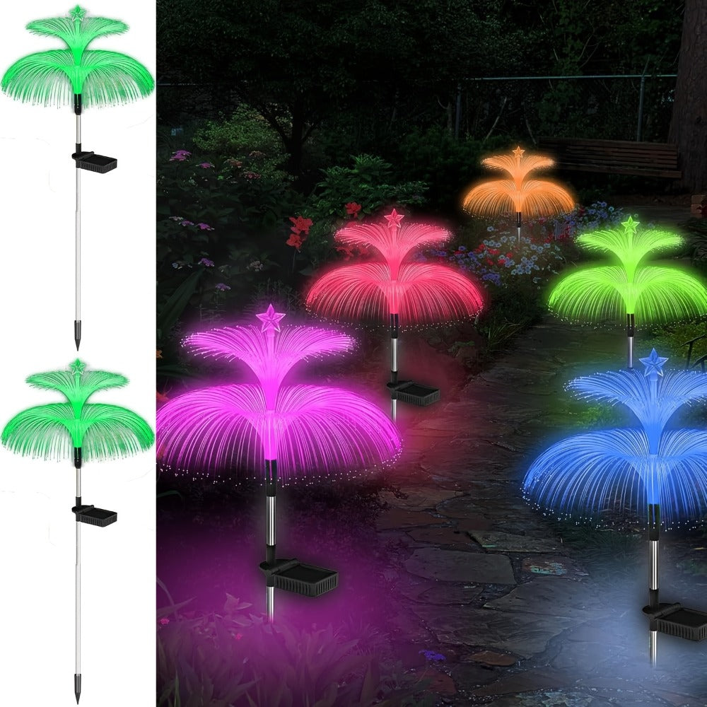 Solar Garden Light Fiber Optic Christmas Tree Stakes with 7-Color LEDs and 2 or 5-Layer Star Options
