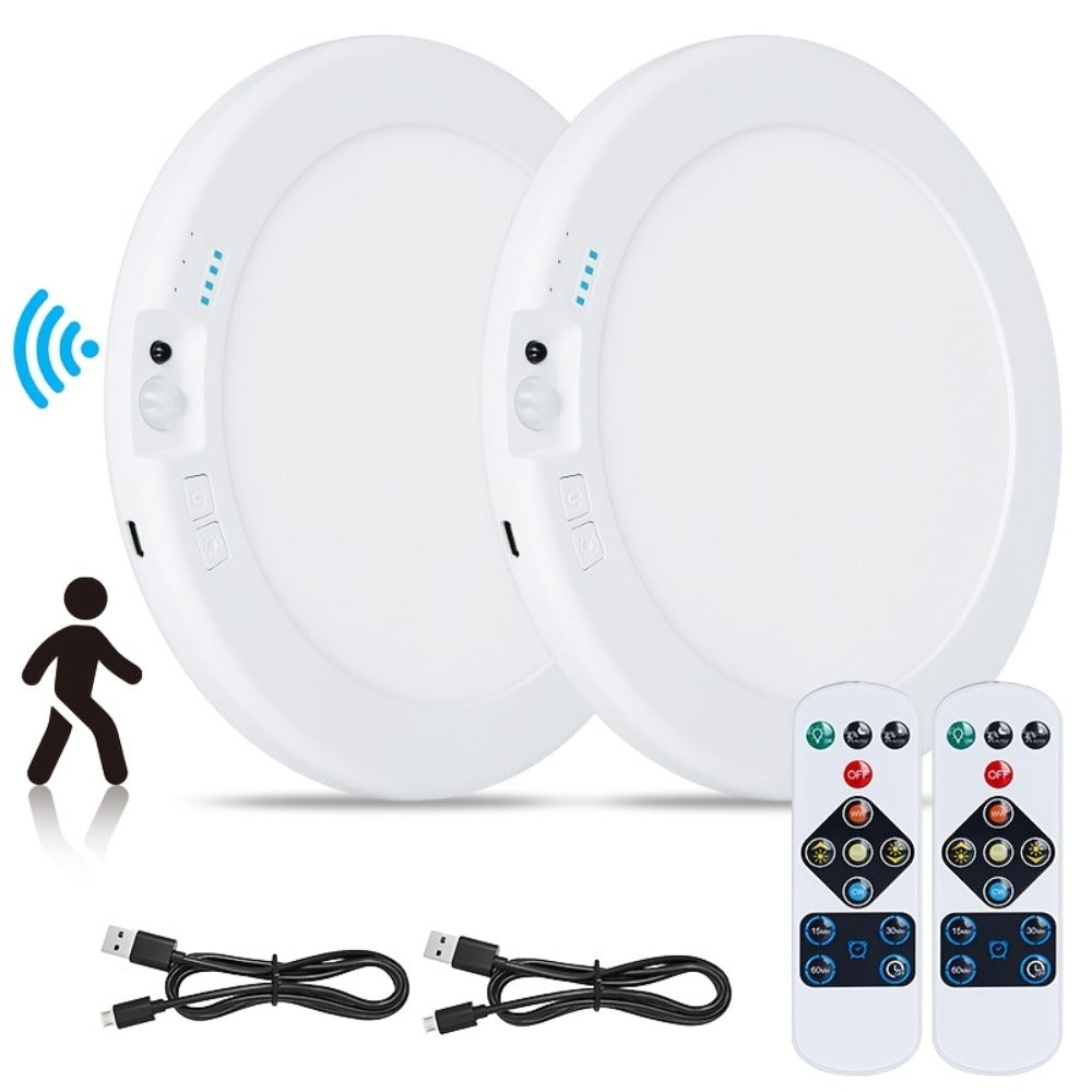 Wireless LED Ceiling Light with Motion Sensor 2 Pack – 5500mAh Rechargeable, Remote Control, 3 Brightness Modes