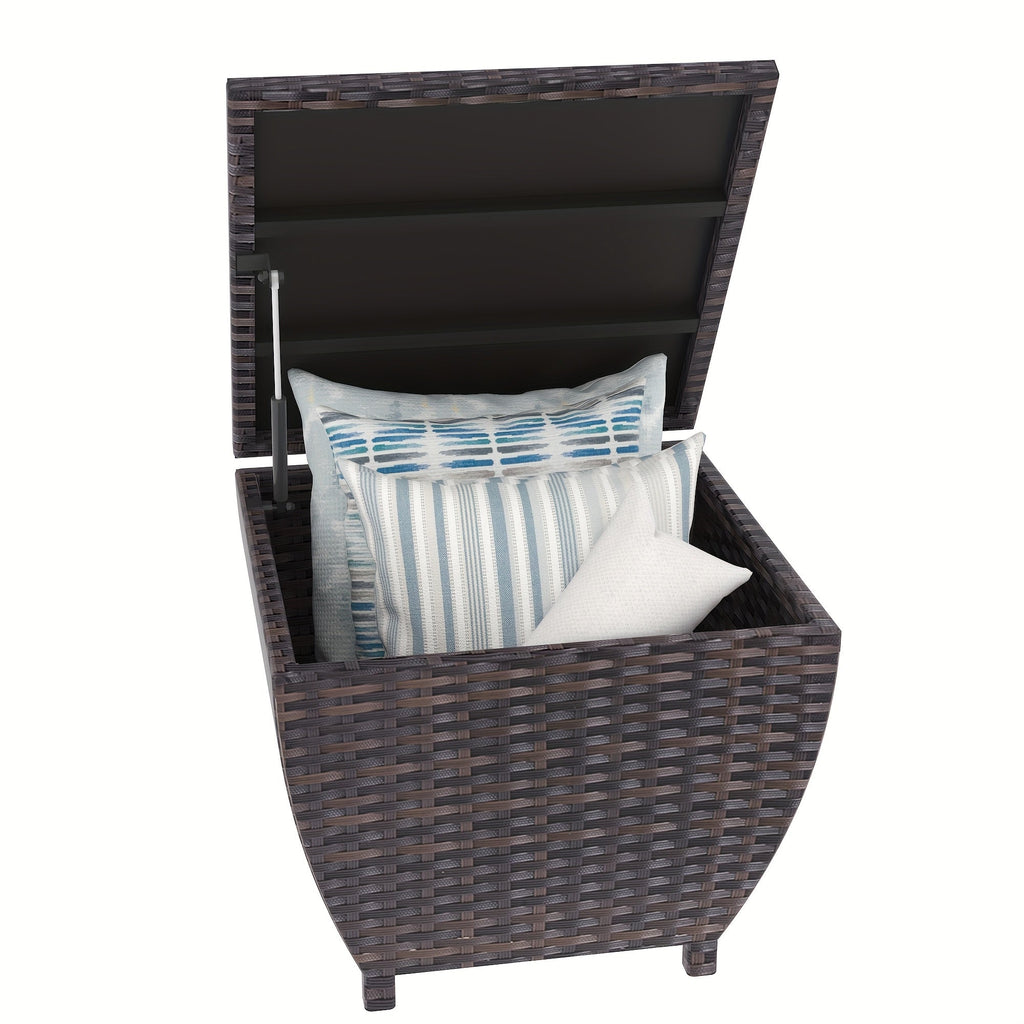 PE Wicker-Look Outdoor Storage Side Table with Flip-Top Lid and Brown, Gray or Black Options