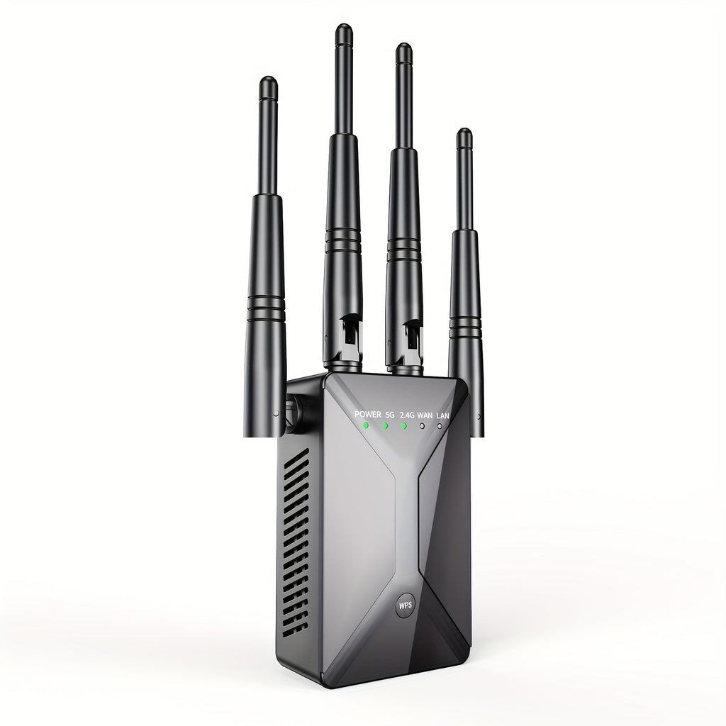 WiFi Range Extender 1200Mbps Dual-Band 2.4/5.8GHz with Four Antennas and Ethernet Port in Black
