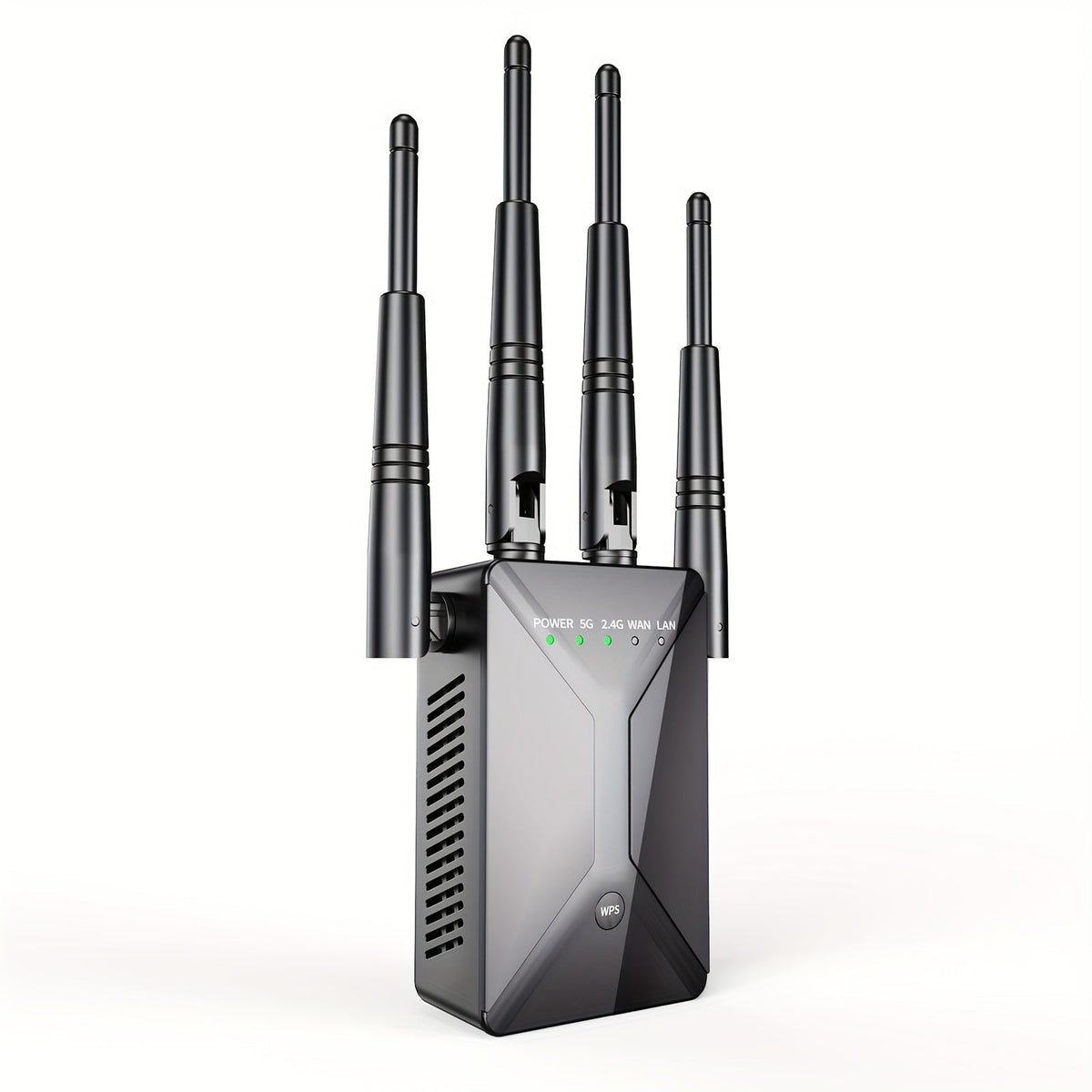 WiFi Range Extender 1200Mbps Dual-Band 2.4/5.8GHz with Four Antennas and Ethernet Port in Black
