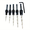 5pcs Countersink Drill Bit Set #4 #6 #8 #10 #12 Tapered with 1/4" Hex Shank Quick-Change for Entryways, Bedrooms and Living Spaces