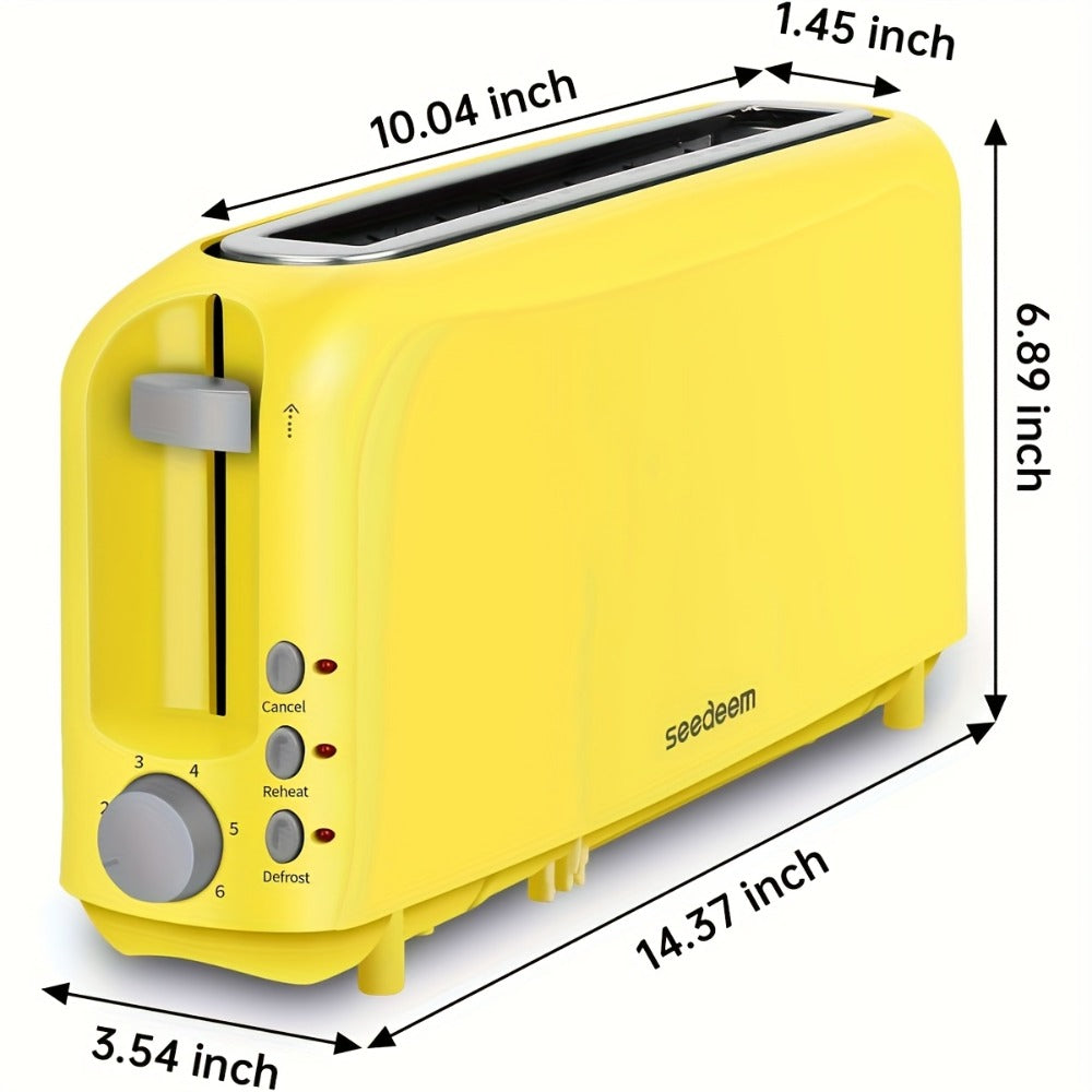 2-Slice Toaster Slim Ultra-Thin Design, 6 Browning Settings, 10" Long Slot, Reheat & Defrost Functions