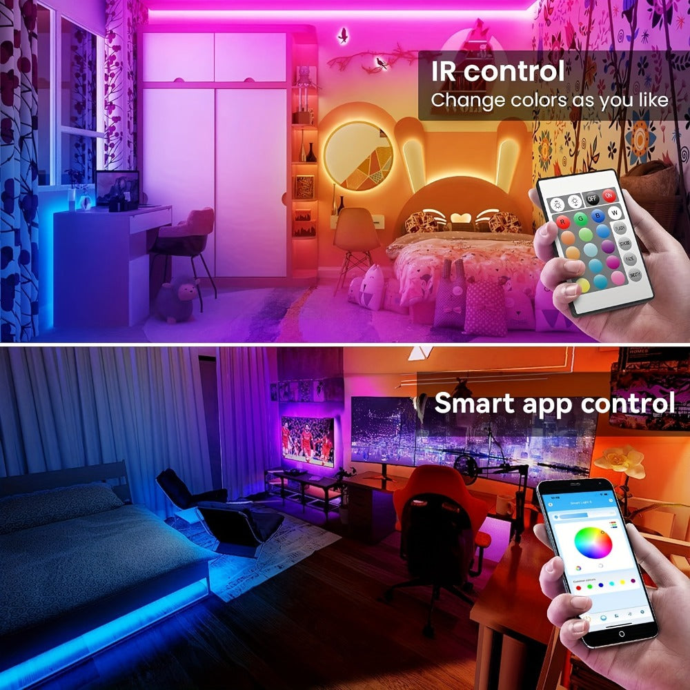 Smart APP Control LED Strip Lights 100FT 2 Rolls of 50FT – RGB Music Sync Color Changing 24V Safe Voltage Remote for Bedroom Living Room