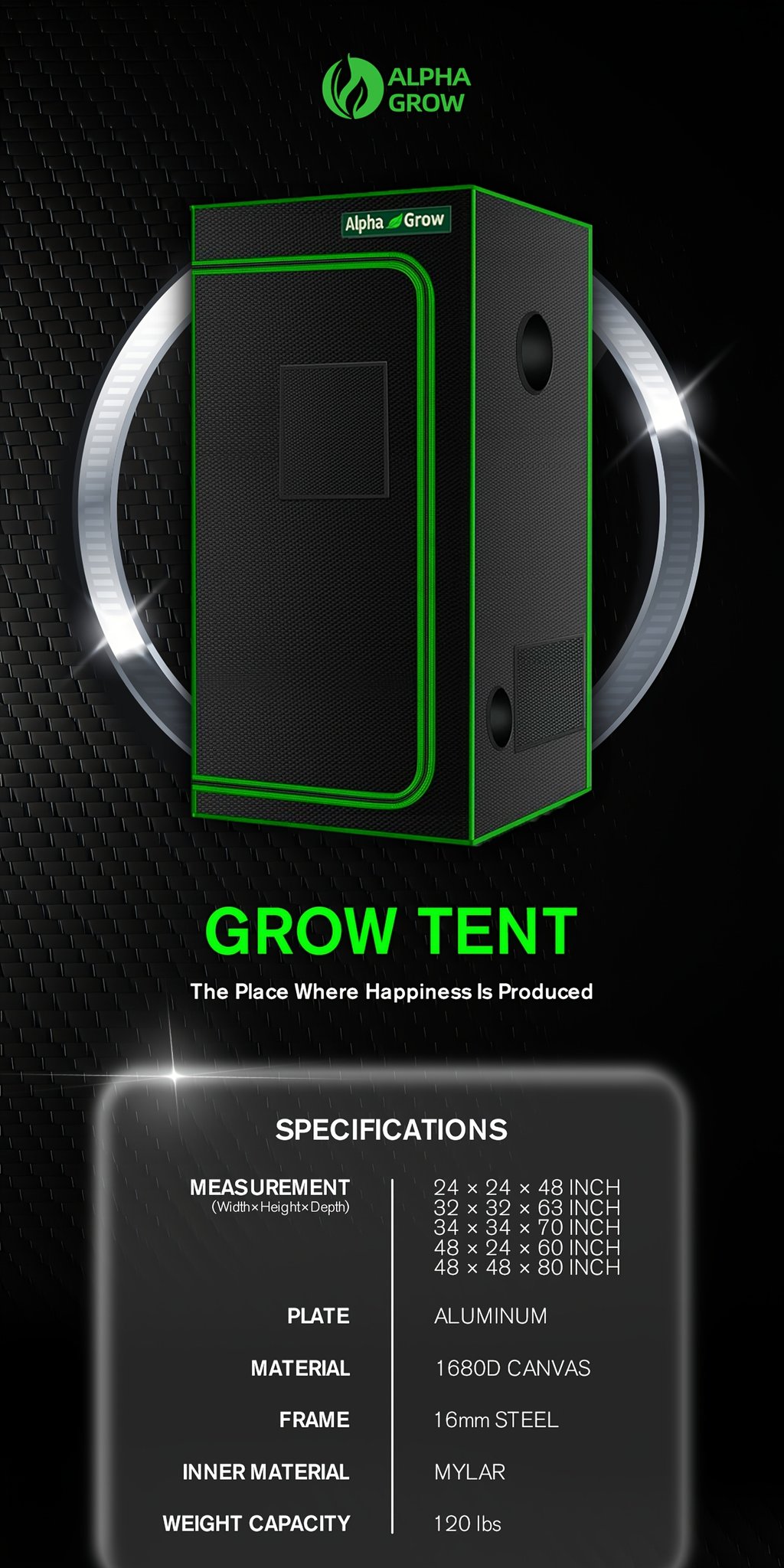 Indoor Grow Tent 1680D Lightproof with Viewing Window, Floor Tray & No-Tool Assembly, Hydroponic Setup for Seedling & Vertical Flowering