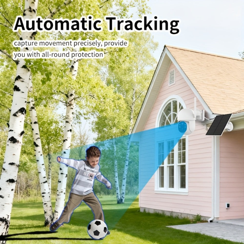 White Solar WiFi Security Camera Set with Two- or Four-Camera Options, Pan-Tilt View and Full-Color Night Vision