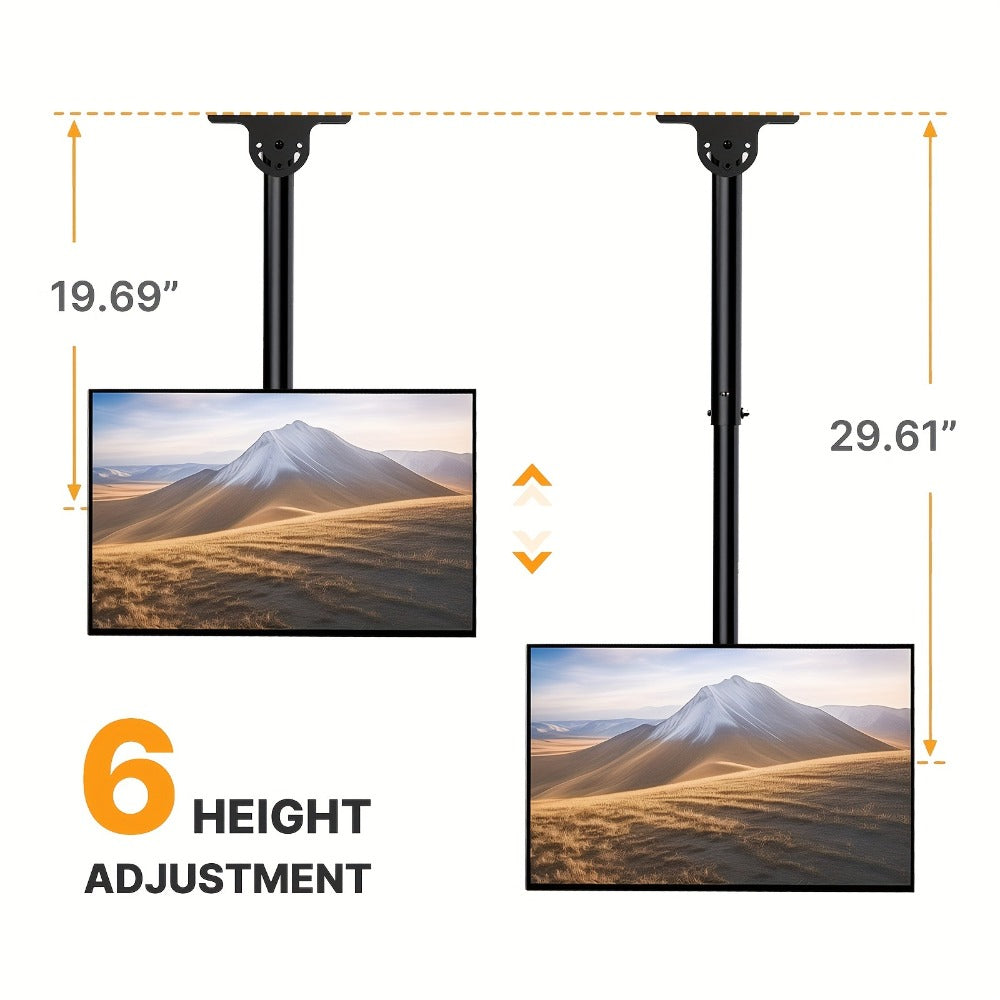 360° Swivel Ceiling TV Mount Height Adjustable 26-65 Inch, Full Motion Rotating Pole Bracket, Tilt ±15°