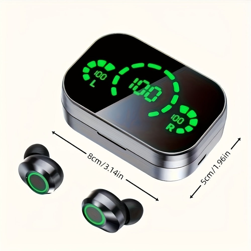True Wireless Earbuds Bluetooth 5.4 Sport Design with 800mAh Mirror-Display Case and Passive Noise Isolation