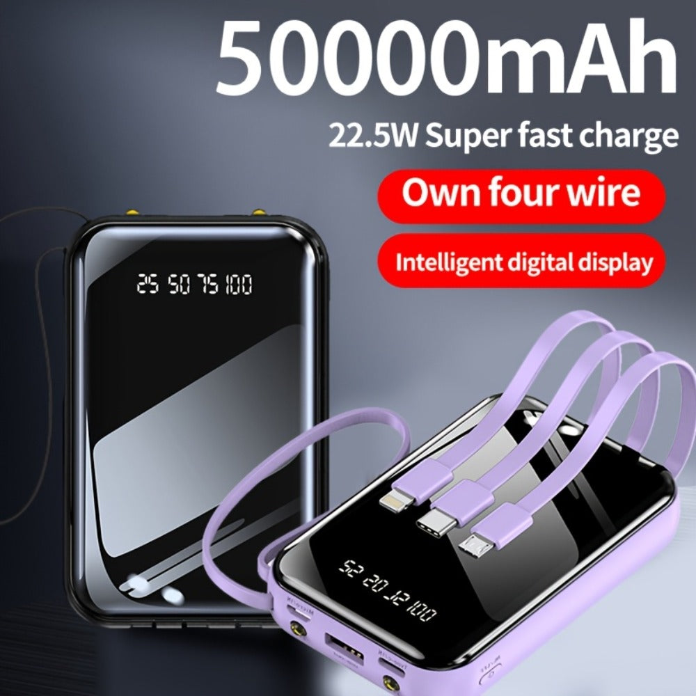 Power Bank 50000mAh 22.5W with Integrated Cable Array, Digital Display and LED Flashlight in Two Colors