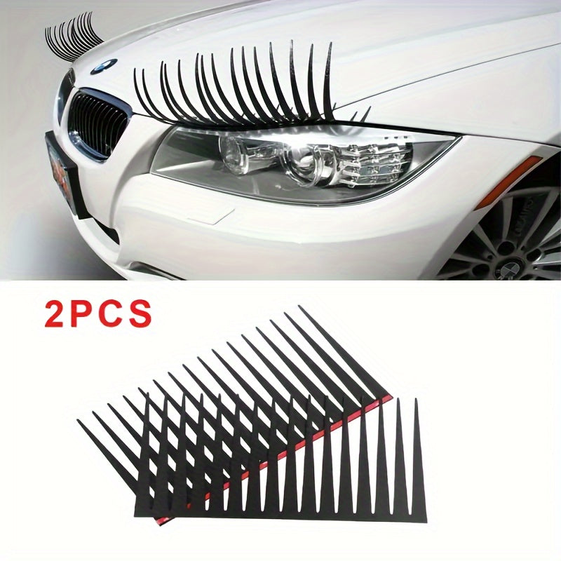 Pair of Black Car Eyelash Decals, 11.4 x 6.9 Inch Each, for Smooth Exterior Panels Beside Headlights