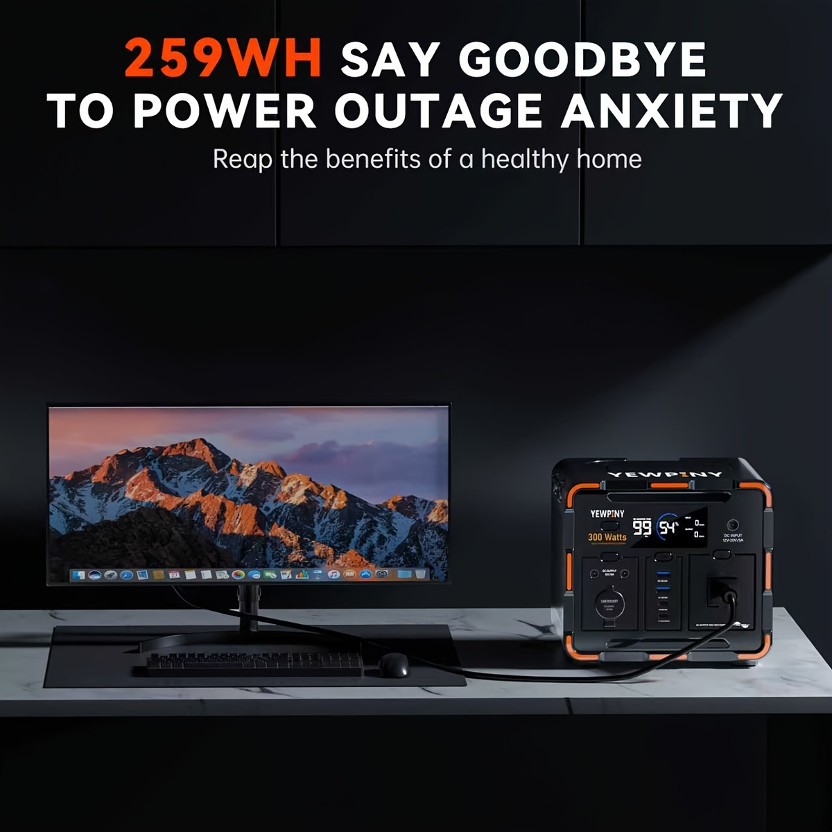 Portable Power Station 259Wh 300W or 599Wh 600W with AC, DC, USB, LiFePO4 Cell Pack and LED Light