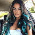 Synthetic Wig 24-Inch Mineral Green Ombre Style with Adjustable Rose Mesh Cap and Combs for Cosplay