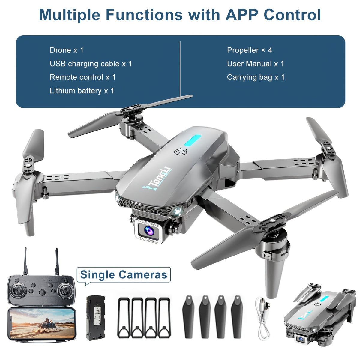 Foldable HD Camera Drone Free Storage Bag USB-C Charging 3D Flips Single or Dual Camera Built-in Screen Remote