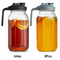 Two-Pack 64-Ounce Mason-Style Glass Pitchers with Black and Gray Flip Lids and Long Handles