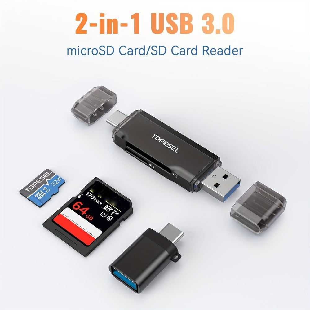 Compact SD Card Reader with USB-A & USB-C Dual Connector, High-Speed Memory Card Adapter for Micro SD SDHC SDXC