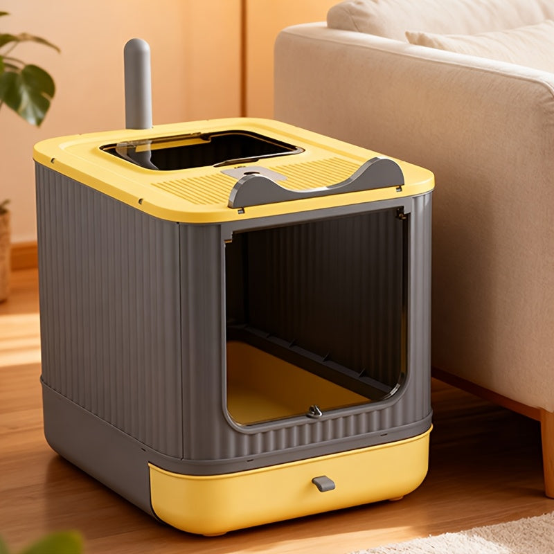 Enclosed Cat Litter Box with Front Opening, Perforated Top Entry, Pull-Out Tray and Four Color Options
