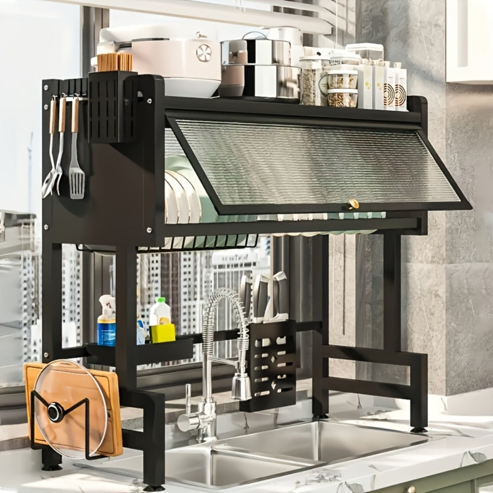Dish Drying Rack Multi-Layer Kitchen Countertop Organizer – Dust-Free Drainer for Plates Bowls Utensils