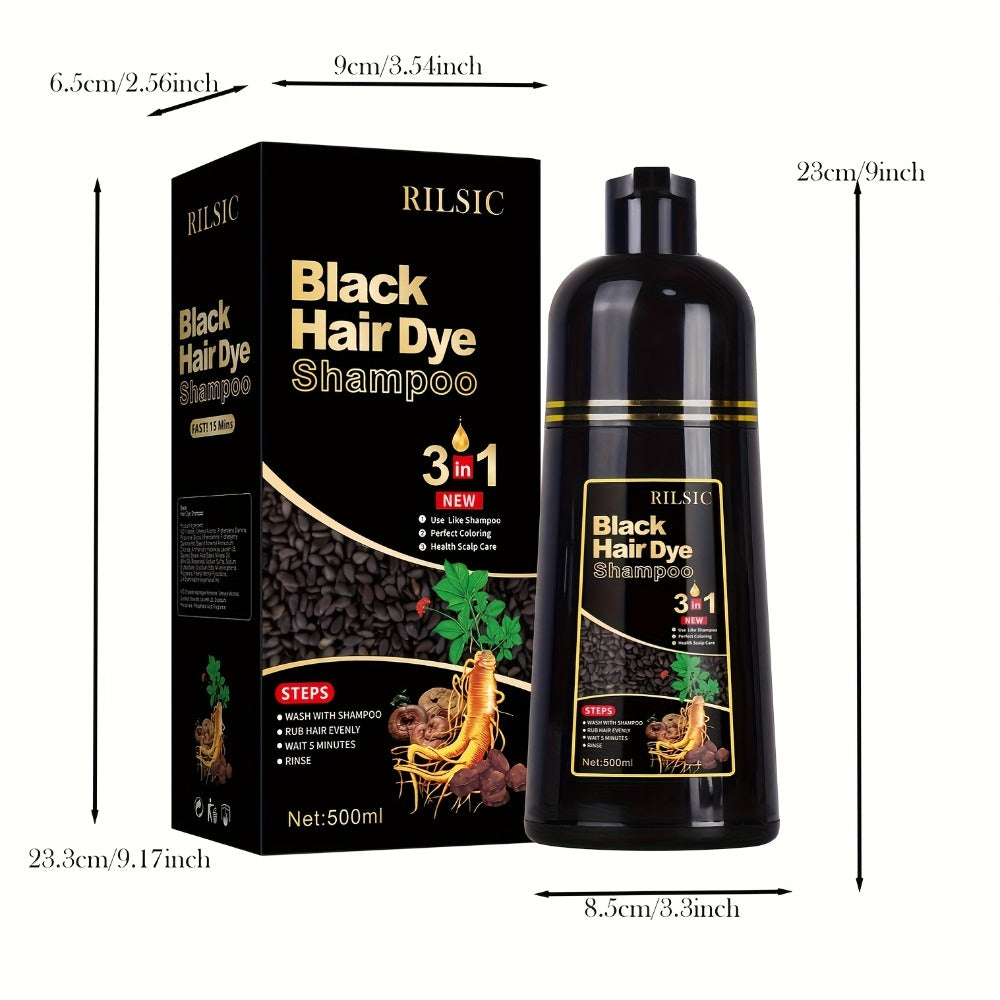 Hair Color Shampoo, RILSIC 3-in-1 500ml Pump Bottle with Black, Brown, Chestnut and Dark Brown Options