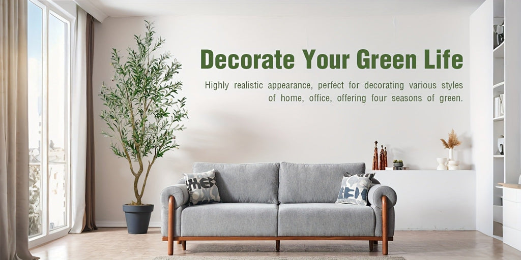 Multi-Branched Artificial Olive Tree with 5.25, 6 or 7 ft Height Options, Decorative Fruit and Black Nursery Pot