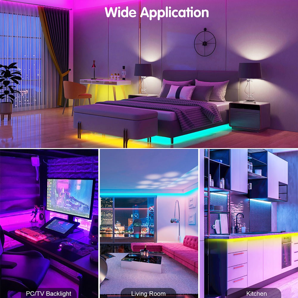RGB LED Smart Light Strip 200FT Music Sync Color Changing, 44-Key Remote, Multi-Color Adjustable
